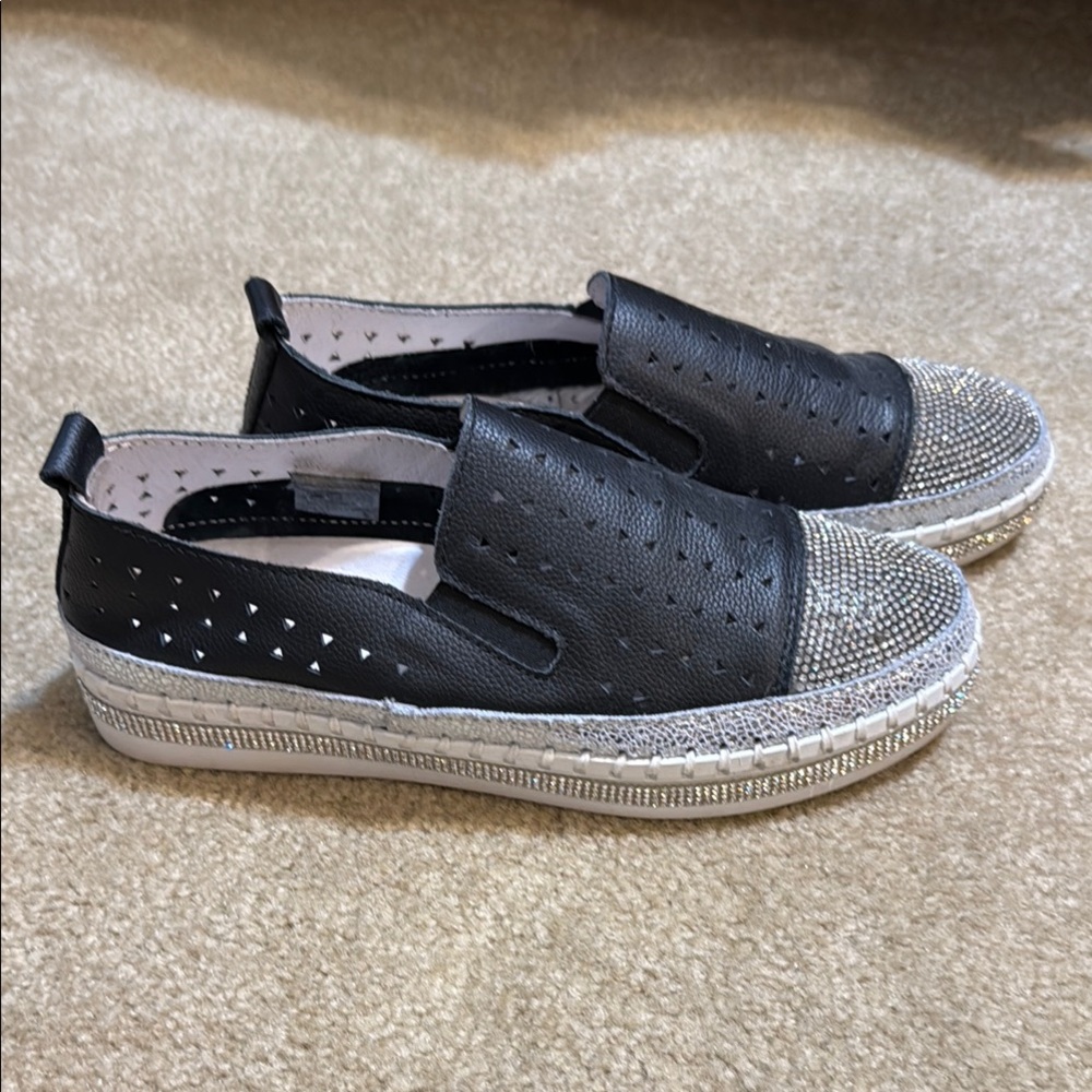 Bernie Mev NY Black and Silver Women's Slip-On Shoes